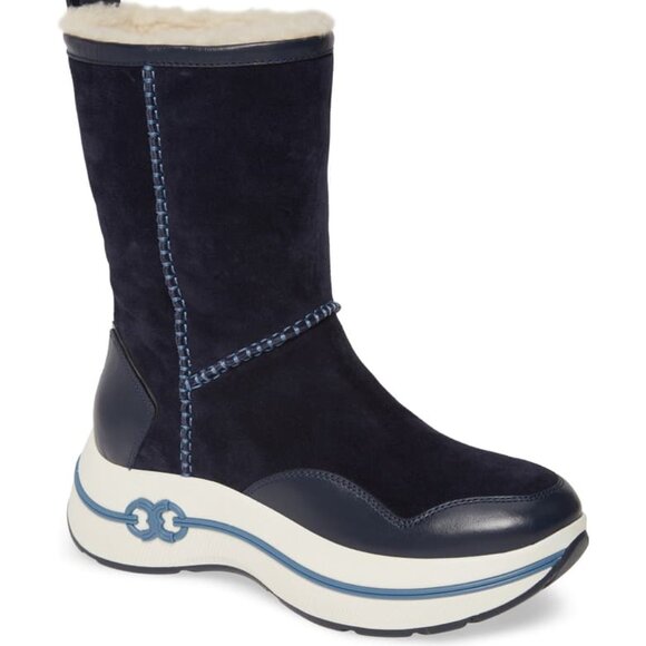 Tory Burch Gemini Link Leather Platform Shearling Boot Navy/Sirena ; Size 11 - Picture 3 of 10